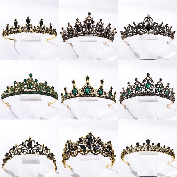tiaras vintage baroque black color queen tiaras crown diadem crystal rhinestone bridal hair jewelry headpiece wedding hair accessories z0220, White;golden